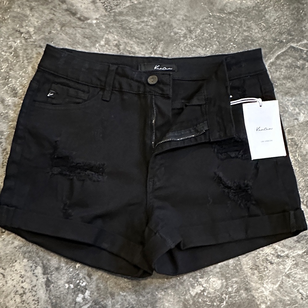 Kancan Women's Black Ripped Jean Shorts